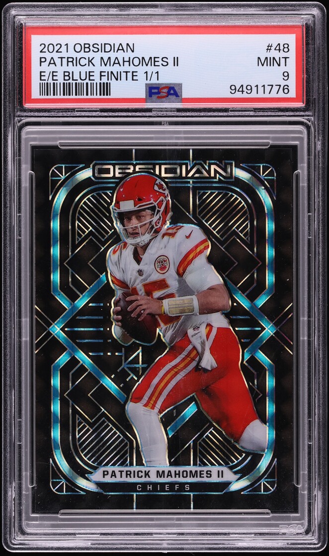 2021 Panini Obsidian Electric Etch Blue Finite Patrick Mahomes II 1/1 #48 PSA 9 MINT - Photo 1