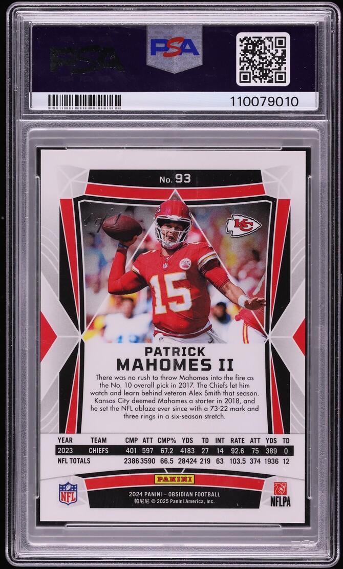 2024 Panini Obsidian Vibrant Mojo Patrick Mahomes II 1/1 #93 PSA 9 MINT - Photo 2