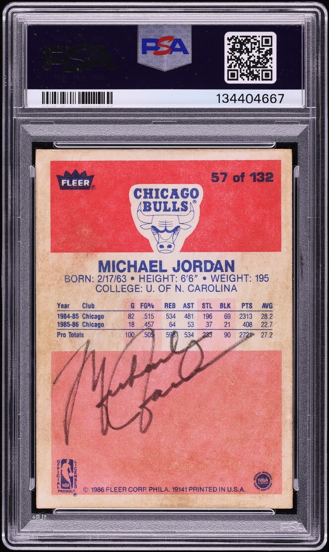 1986 Fleer Basketball Michael Jordan ROOKIE AUTO #57 PSA AUTH - Photo 2