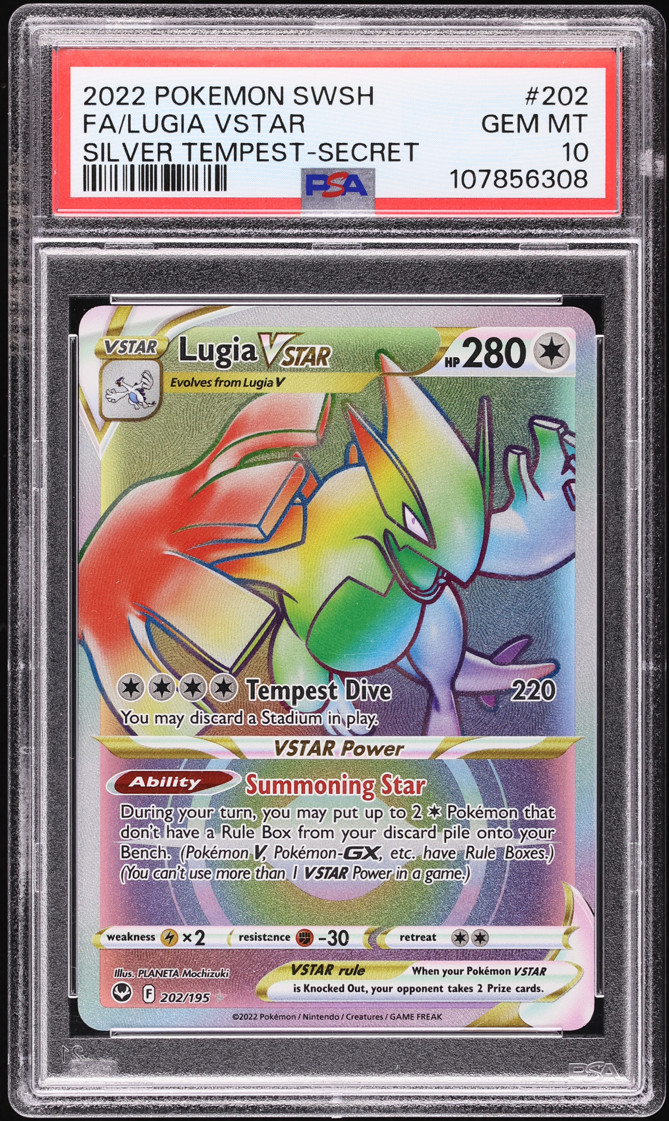 2022 Pokemon Sword & Shield Silver Tempest Rainbow Rare Lugia VSTAR #202 PSA 10 GEM MINT