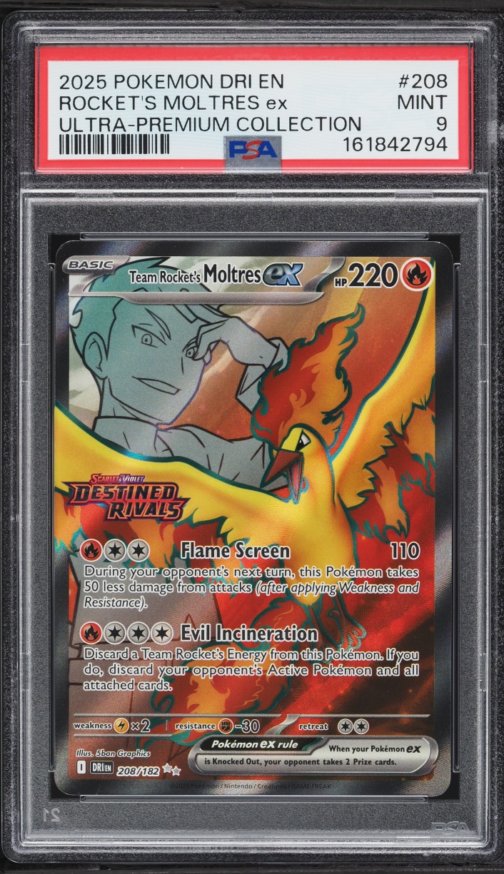 2025 Pokemon Scarlet & Violet Destined Rivals Premium Full Art Rocket's Moltres Ex #208 PSA 9