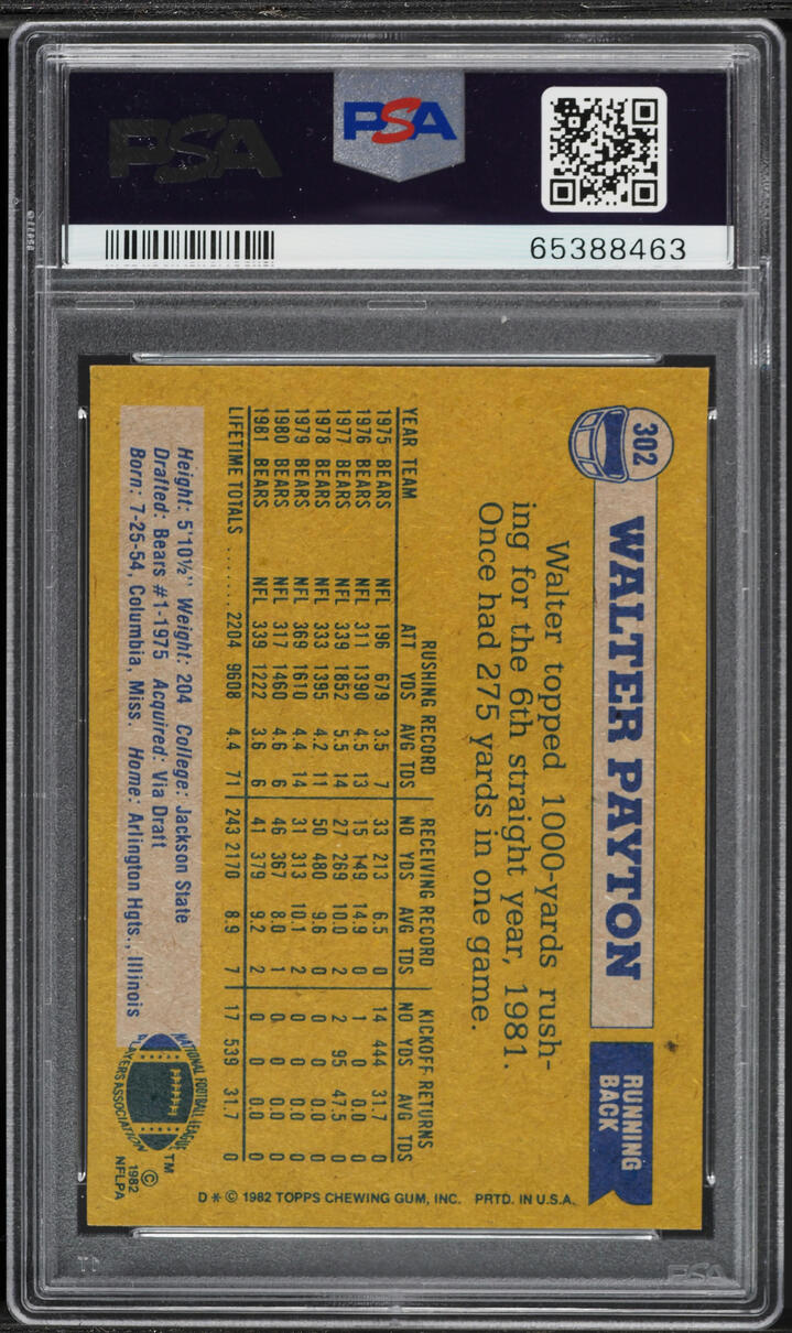 1982 Topps Football Walter Payton #302 PSA 9 MINT