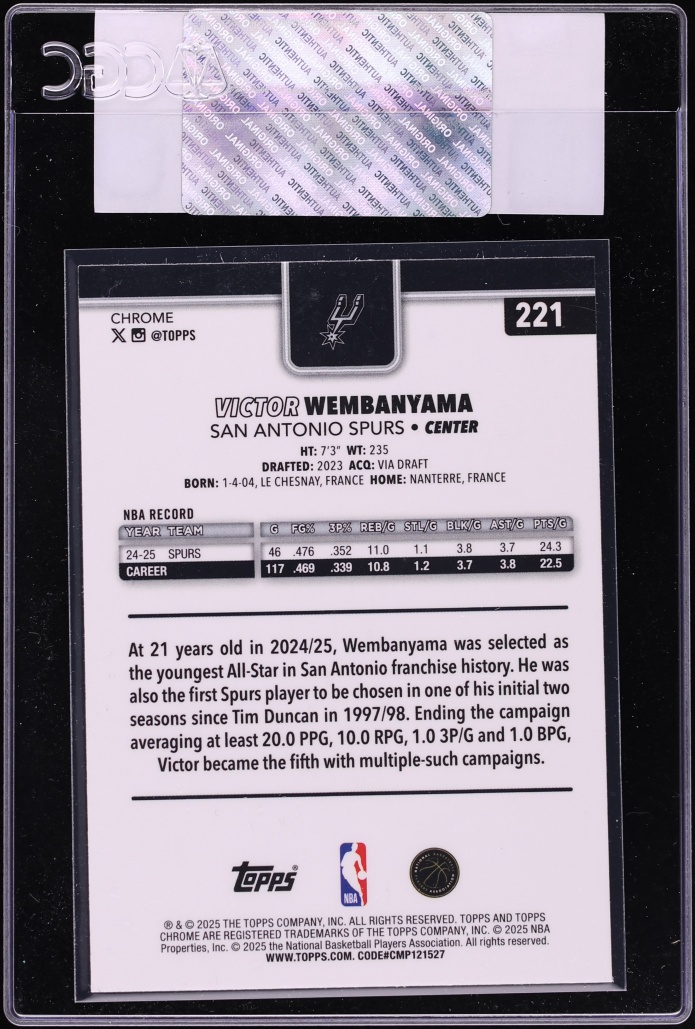 2025 Topps Chrome Victor Wembanyama #221 CGC AUTH