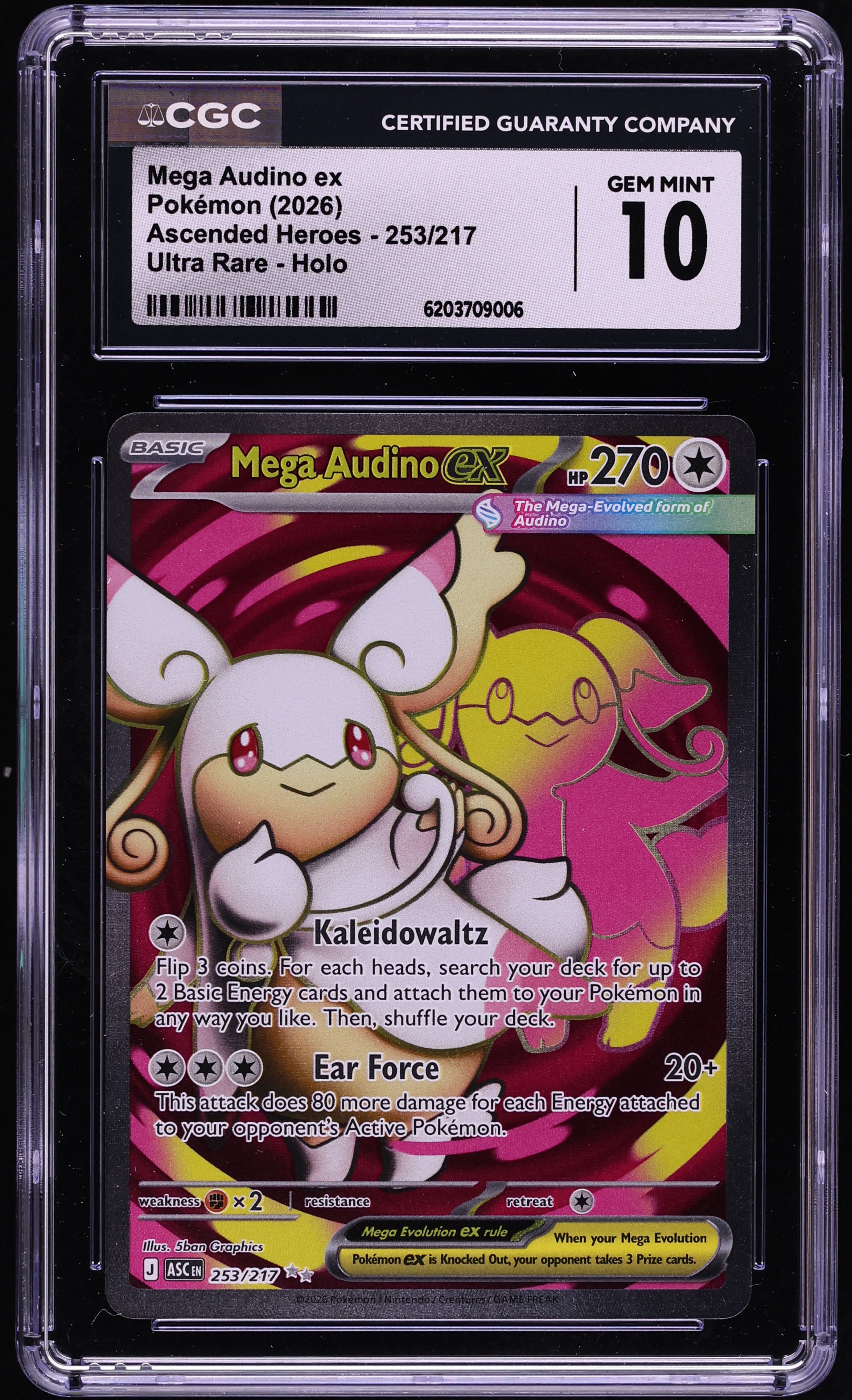 2026 Pokemon Mega Evolution Ascended Heroes Full Art Mega Audino Ex #253 CGC 10 GEM MINT