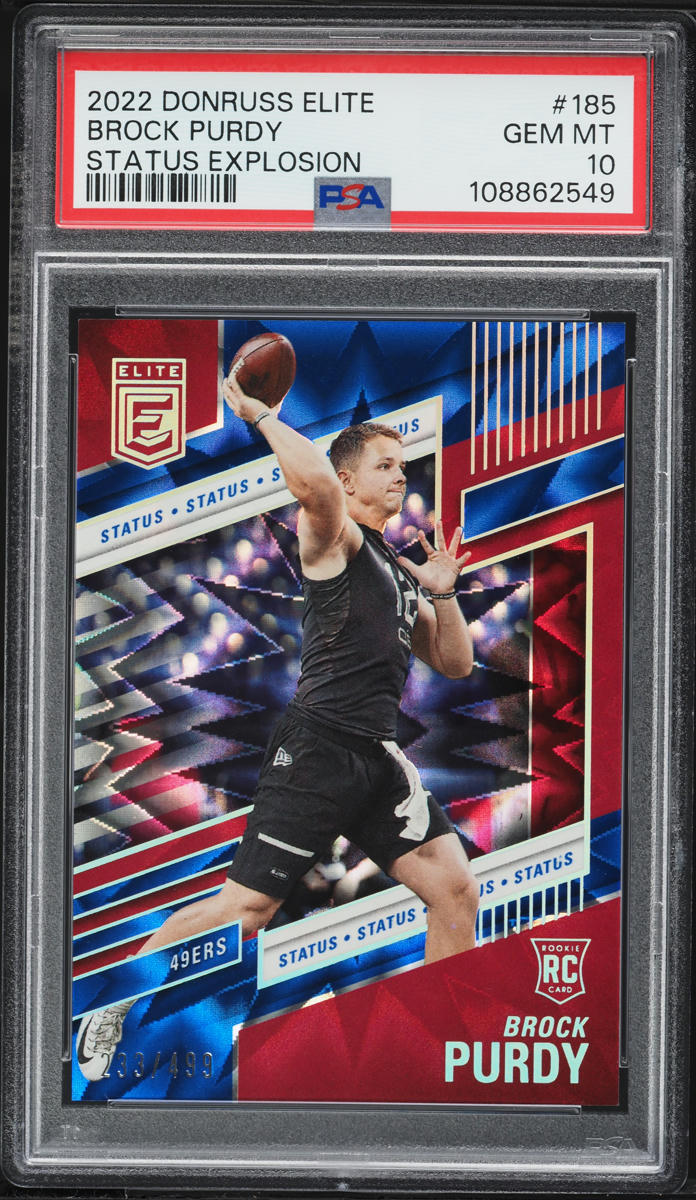 2022 Donruss Elite Status Explosion Brock Purdy ROOKIE /499 #185 PSA 10 GEM MINT