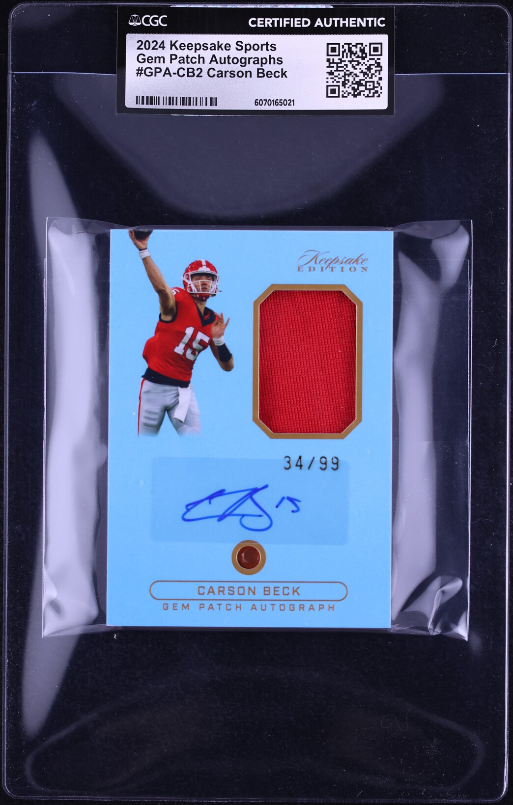 2024 Keepsake Sports Gem Carson Beck ROOKIE PATCH AUTO /99 #GPA-CB2 CGC ...