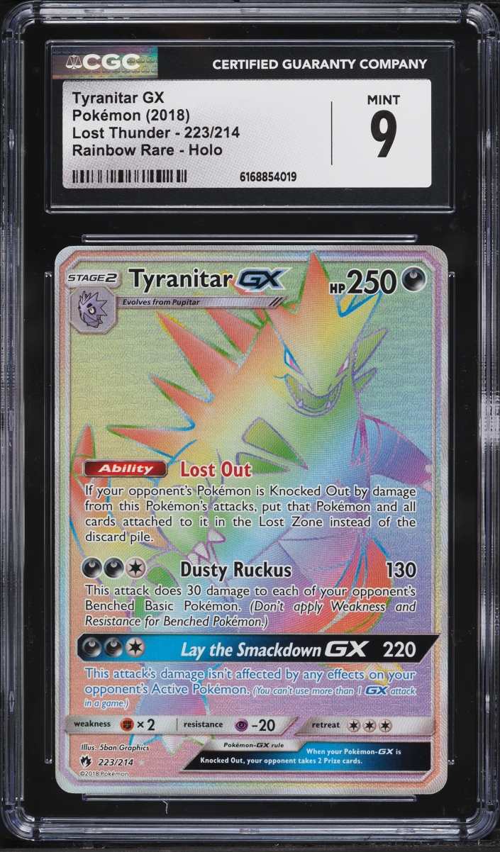 2018 Pokemon Sun & Moon Lost Thunder Rainbow Rare Tyranitar GX #223 CGC 9 MINT