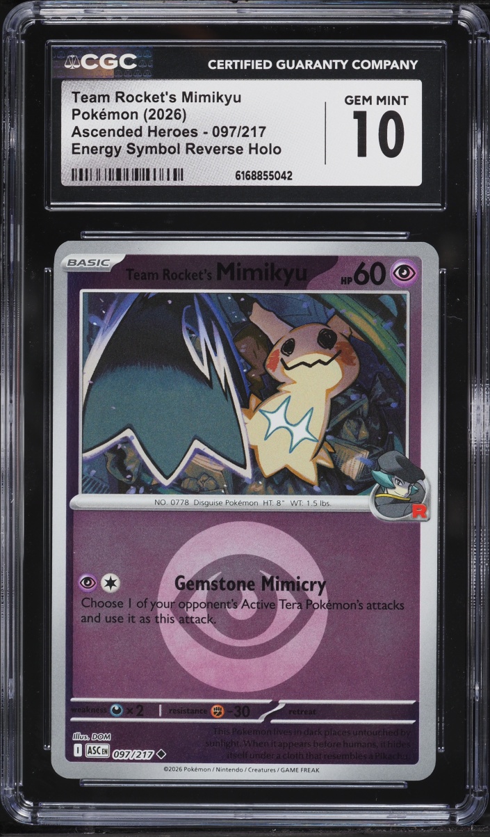 2026 Pokemon Mega Ascended Heroes Energy Symbol Reverse Holo Team Rocket's Mimikyu #97 CGC 10