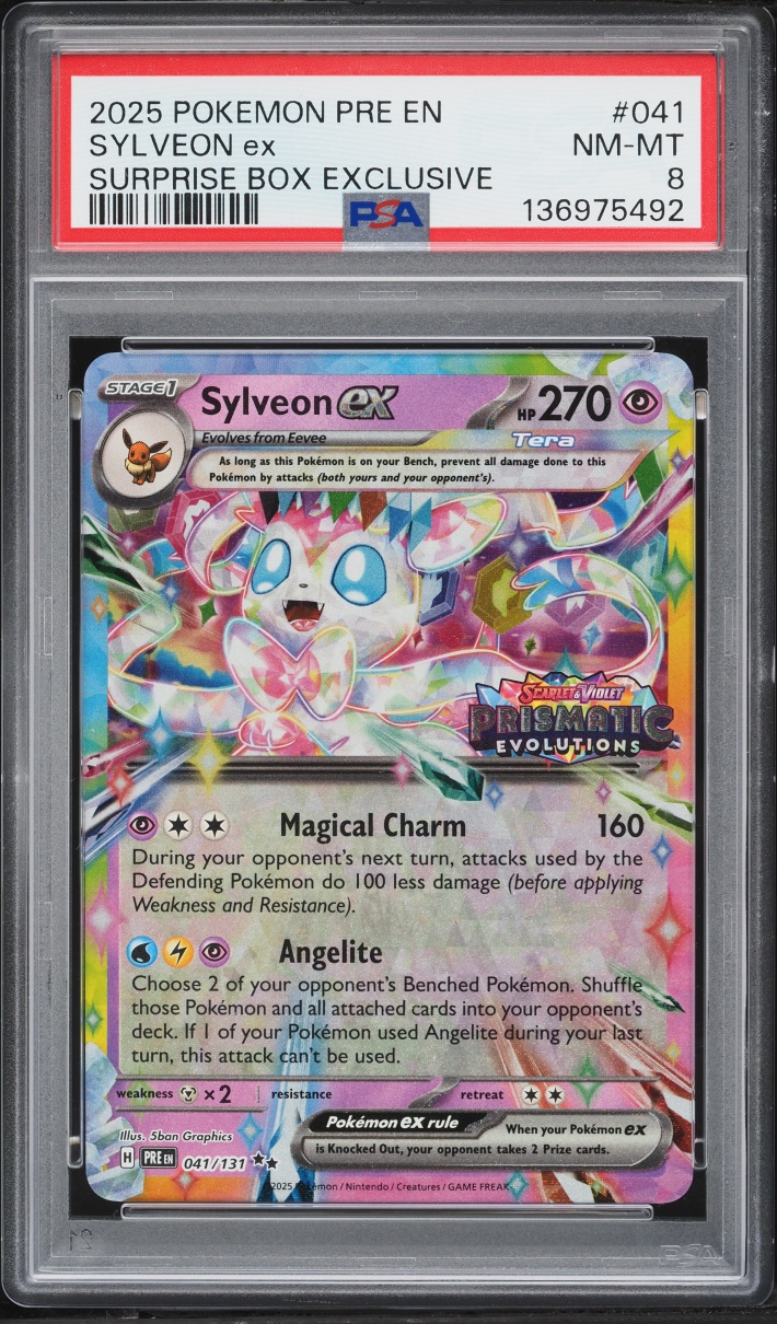 2025 Pokemon Scarlet & Violet Prismatic Evolutions Surprise Box Sylveon EX #41 PSA 8 NM-MT