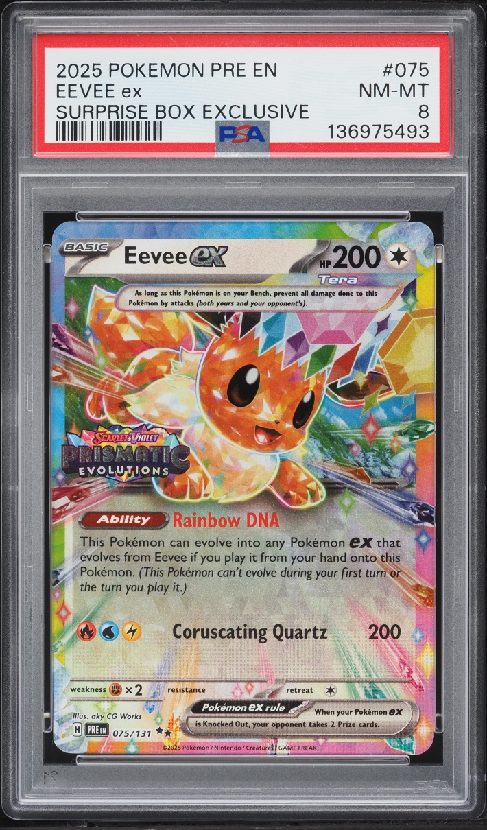 2025 Pokemon Scarlet & Violet Prismatic Evolutions Surprise Box Eevee EX #75 PSA 8 NM-MT