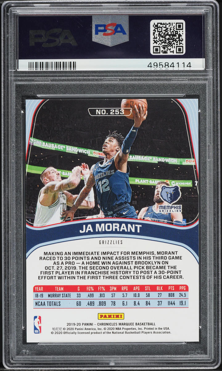 2019 Panini Chronicles Marquee Pink Ja Morant ROOKIE #253 PSA 8 NM-MT