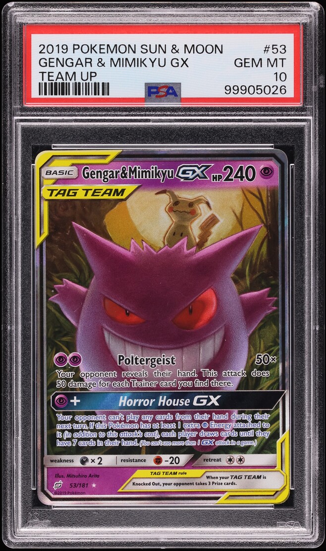 2019 Pokemon Sun & Moon Team Up Gengar & Mimikyu GX #53 PSA 10 GEM MINT