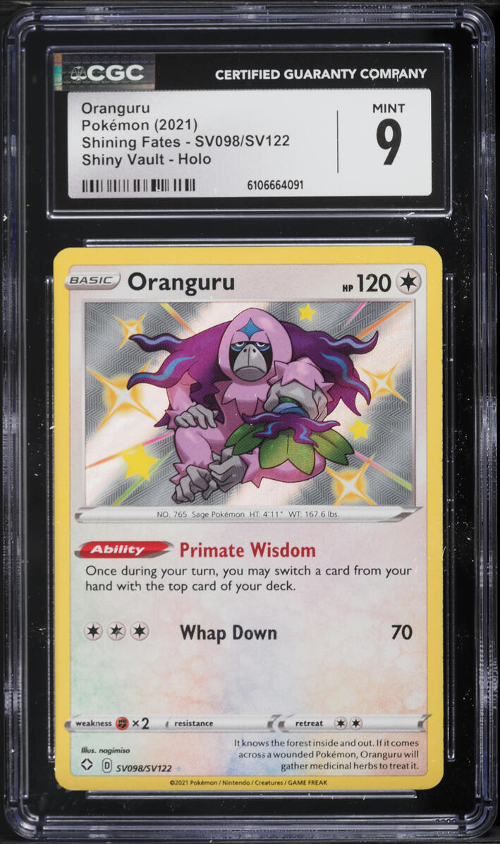 2021 Pokemon Sword & Shield Shining Fates Shiny Vault Holo Oranguru #SV098 CGC 9 MINT