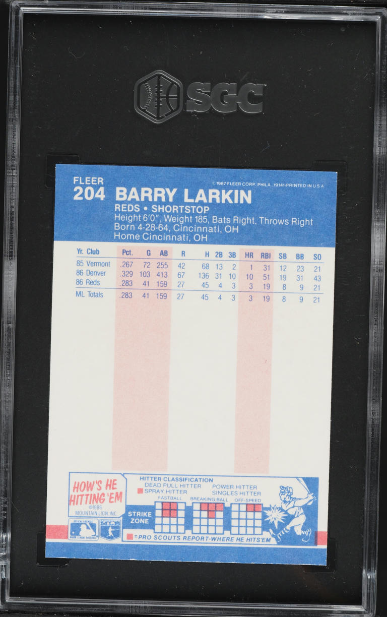 1987 Fleer Barry Larkin ROOKIE #204 SGC 8 NM-MT