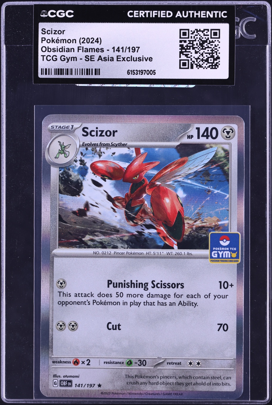 2024 Pokemon Scarlet & Violet Obsidian Flames Gym SE Asia Exclusive Scizor #141 CGC AUTH