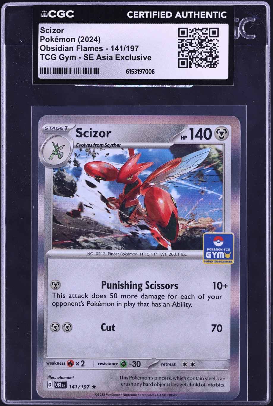 2024 Pokemon Scarlet & Violet Obsidian Flames Gym SE Asia Exclusive Scizor #141 CGC AUTH