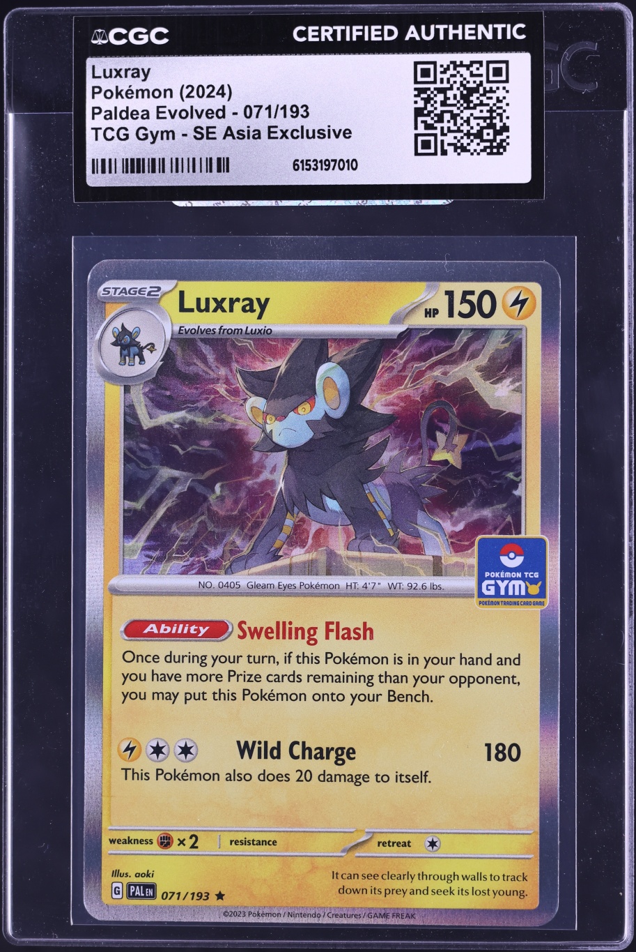 2024 Pokemon Scarlet & Violet Paldea Evolved Gym SE Asia Exclusive Luxray #071 CGC AUTH