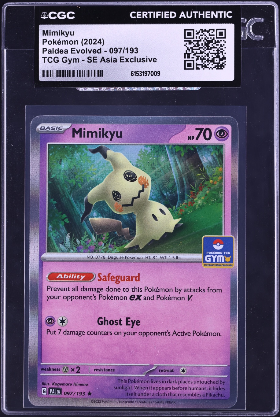 2024 Pokemon Scarlet & Violet Paldea Evolved Gym SE Asia Exclusive Mimikyu #97 CGC AUTH