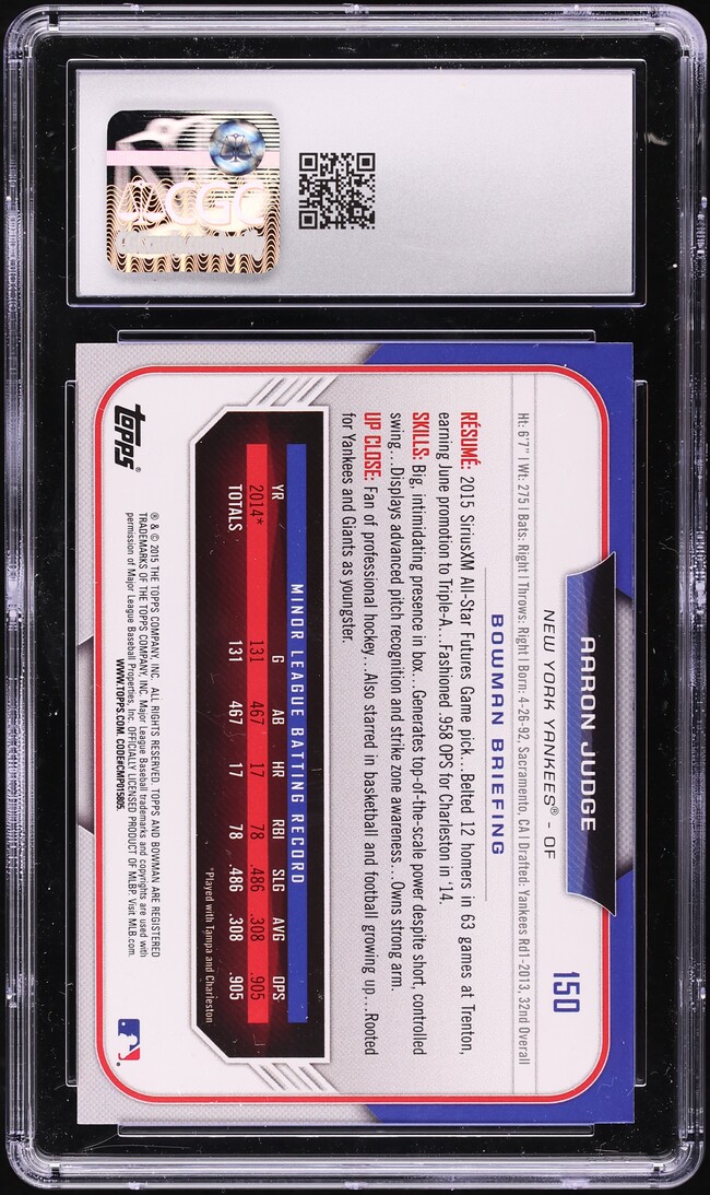 2015 Bowman Draft Aaron Judge PROSPECT #150 CGC 8 NM-MT