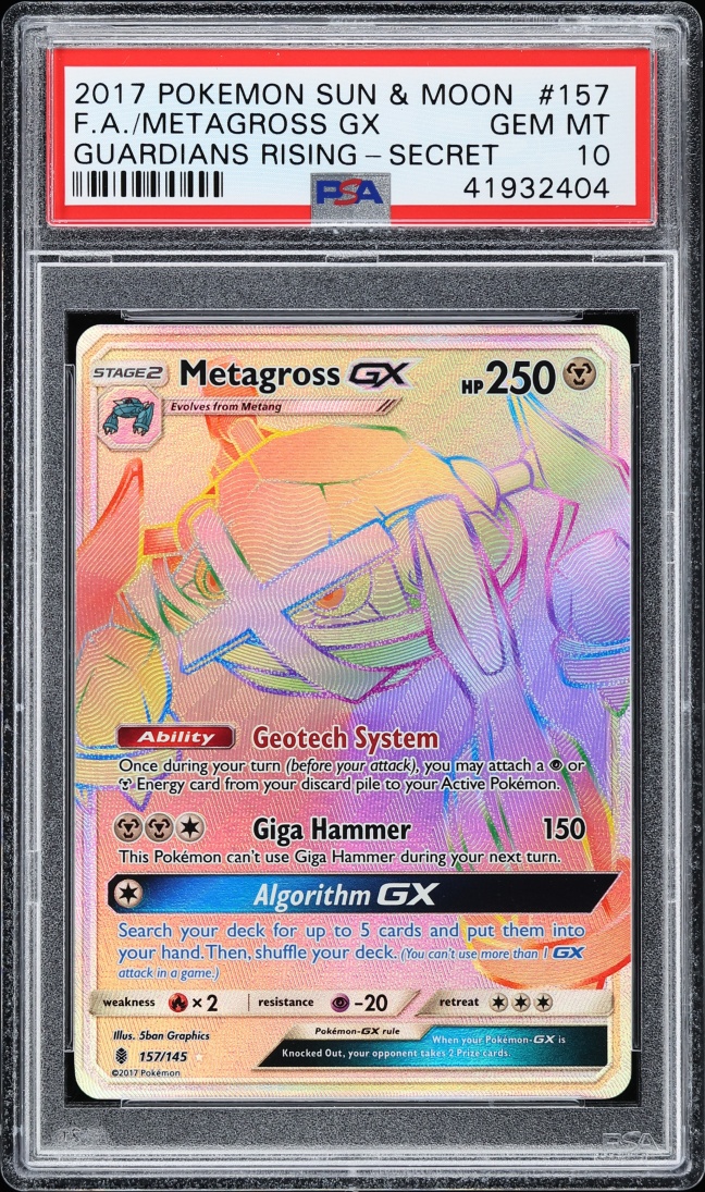 2017 Pokemon Sun & Moon Guardians Rising Rainbow Rare Metagross GX #157 PSA 10 GEM MINT