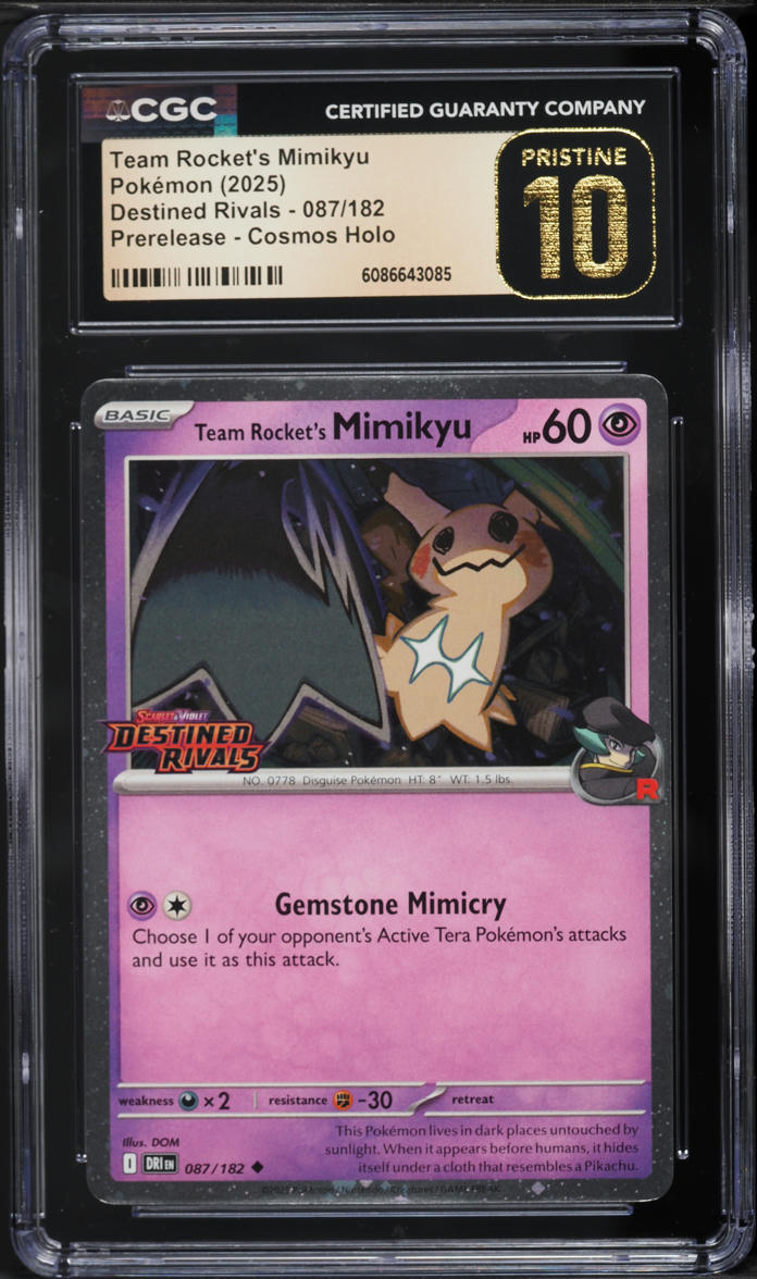 2025 Pokemon SV Destined Rivals Prerelease Cosmos Holo Team Rocket's Mimikyu CGC 10 PRISTINE