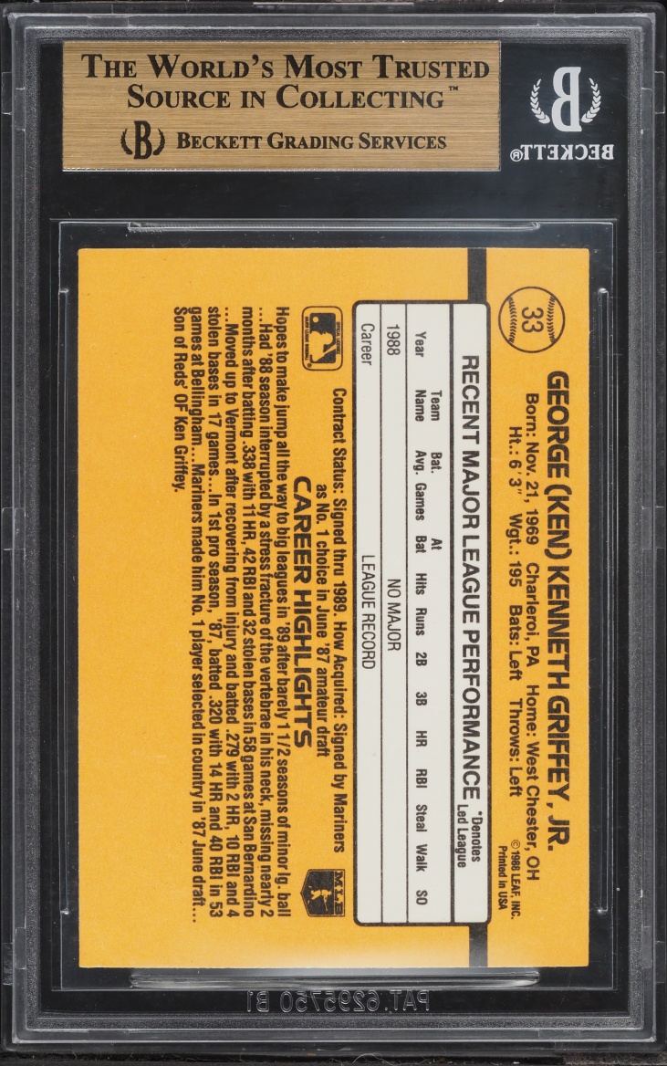 1989 Donruss Ken Griffey Jr. ROOKIE #33 BGS 9.5 GEM MINT