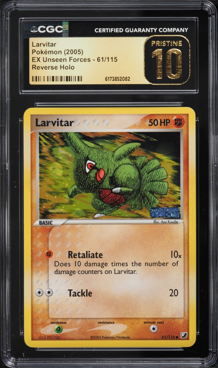 2005 Pokemon EX Unseen Forces Reverse Holo Larvitar #61 CGC 10 PRISTINE