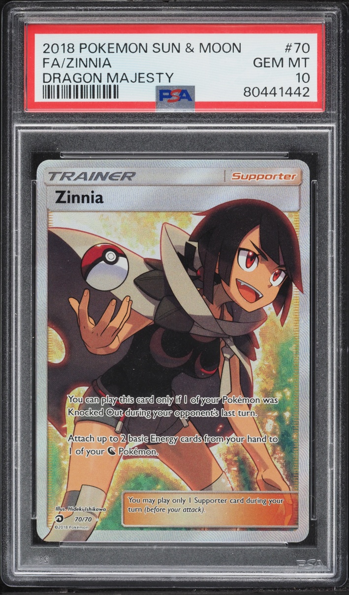 2018 Pokemon Sun & Moon Dragon Majesty Full Art Zinnia #70 PSA 10 GEM MINT