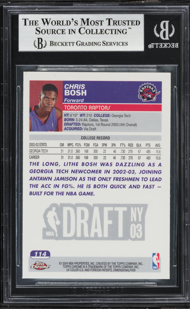 2003 Topps Chrome Chris Bosh ROOKIE #114 BGS 8.5 NM-MT+