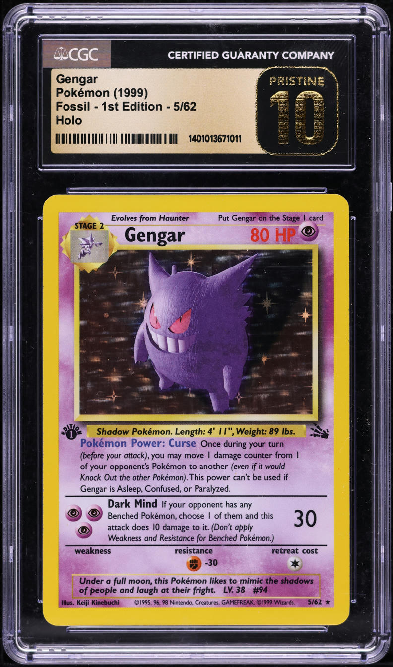 1999 Pokemon Fossil 1st Edition Holo Gengar #5 CGC 10 PRISTINE