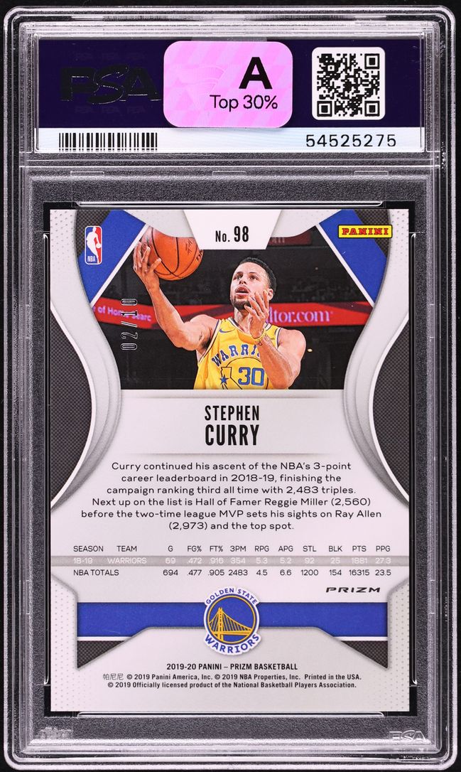 2019 Panini Prizm Gold Stephen Curry /10 #98 PSA 9 MINT