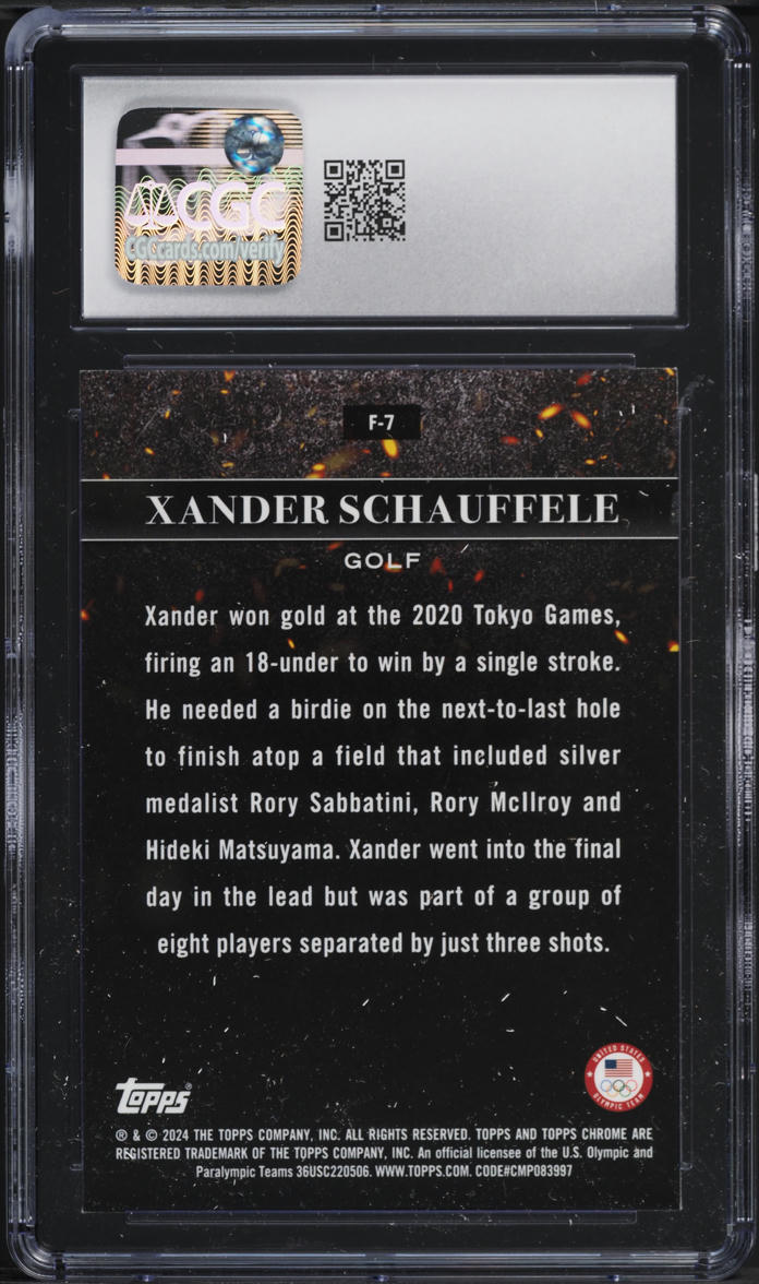 2024 Topps Chrome U.S. Olympics Flames Xander Schauffele #F-7 CGC 8.5 NM-MT+