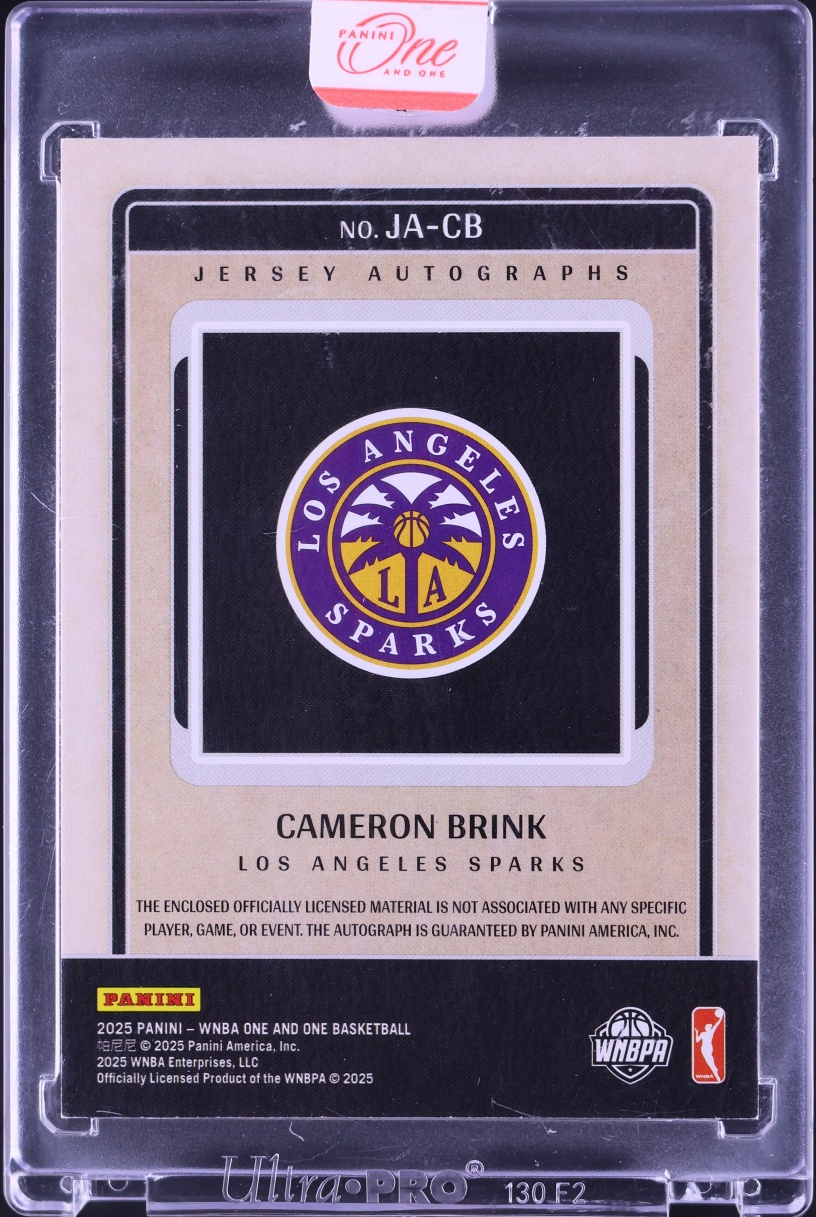 2025 Panini One And One WNBA Cameron Brink PATCH AUTO /99 #JA-CB