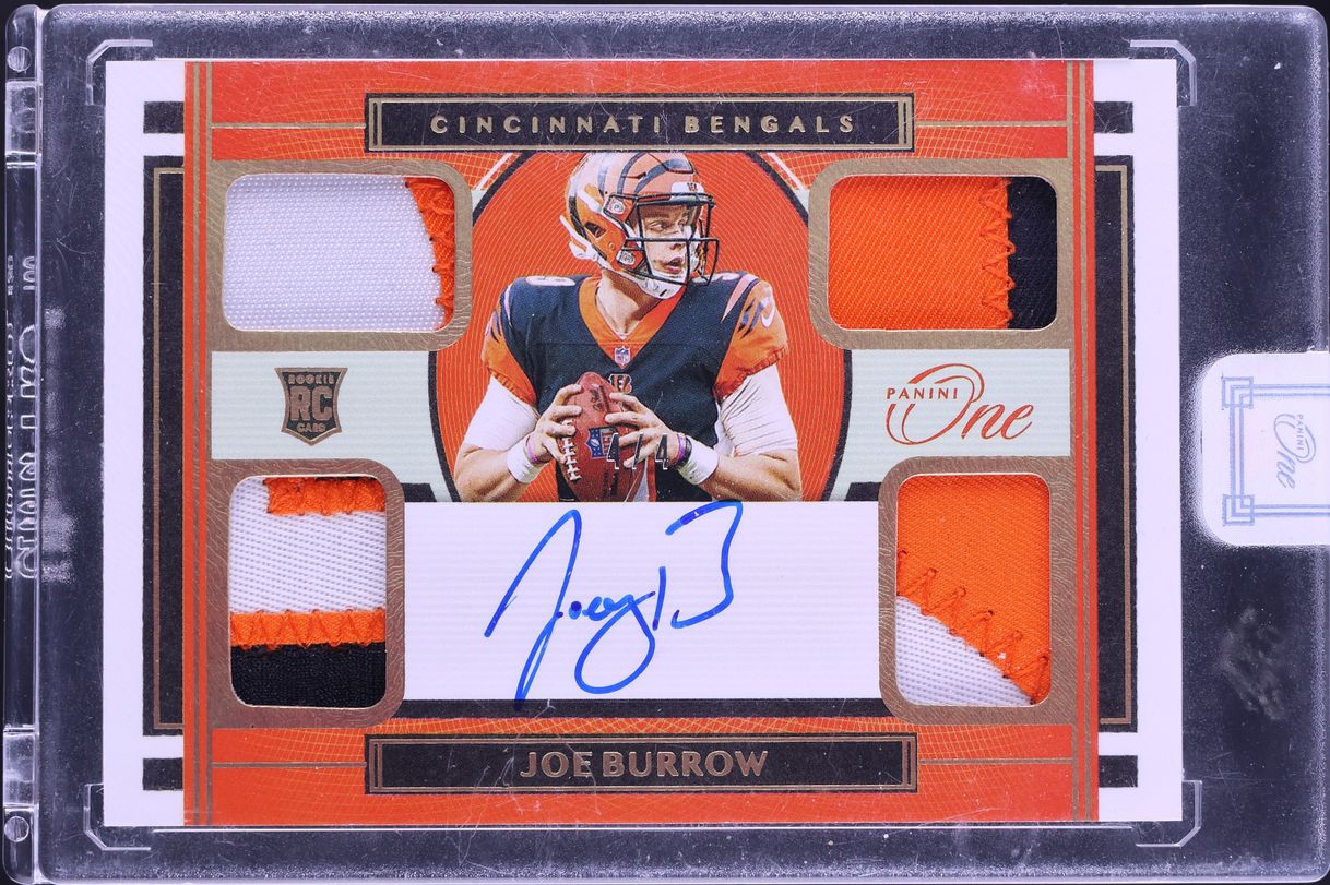 2020 Panini One Quad Gold Joe Burrow ROOKIE PATCH AUTO 4/4 #71