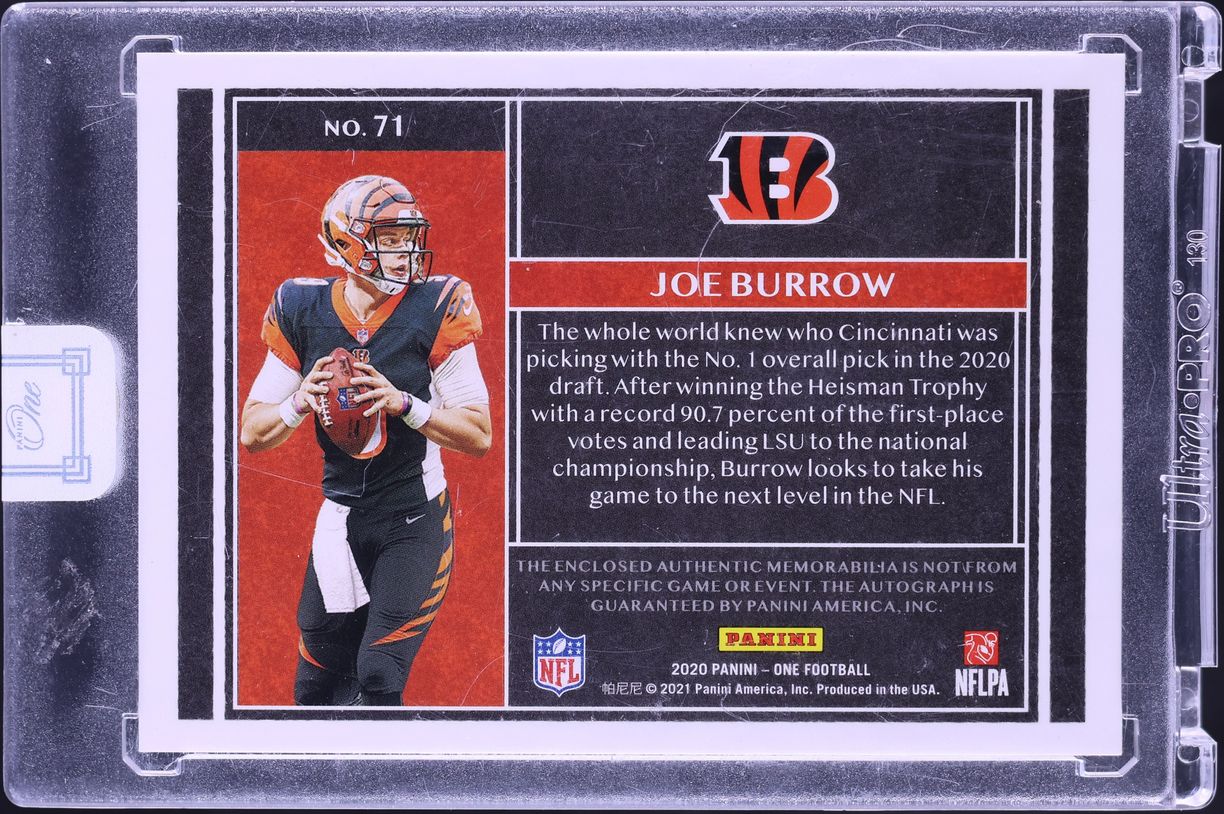 2020 Panini One Quad Gold Joe Burrow ROOKIE PATCH AUTO 4/4 #71