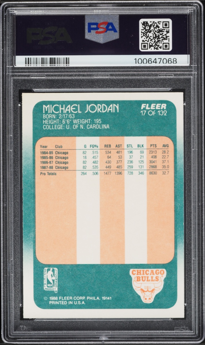 1988 Fleer Basketball Michael Jordan #17 PSA 9 MINT