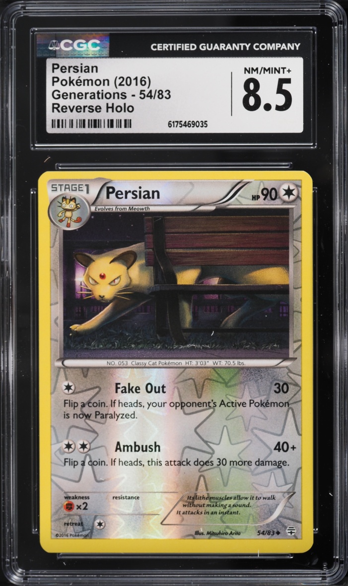 2016 Pokemon XY Generations Reverse Holo Persian #54 CGC 8.5 NM-MT+