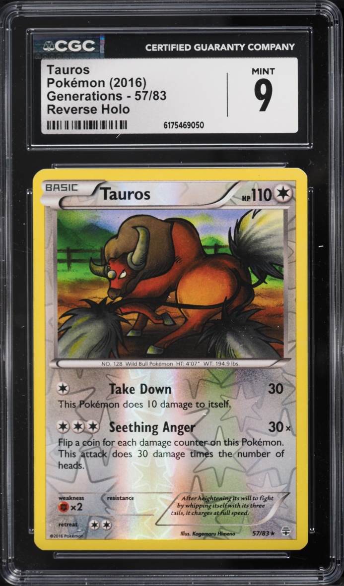 2016 Pokemon XY Generations Reverse Holo Tauros #57 CGC 9 MINT