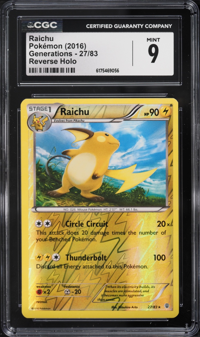 2016 Pokemon XY Generations Reverse Holo Raichu #27 CGC 9 MINT
