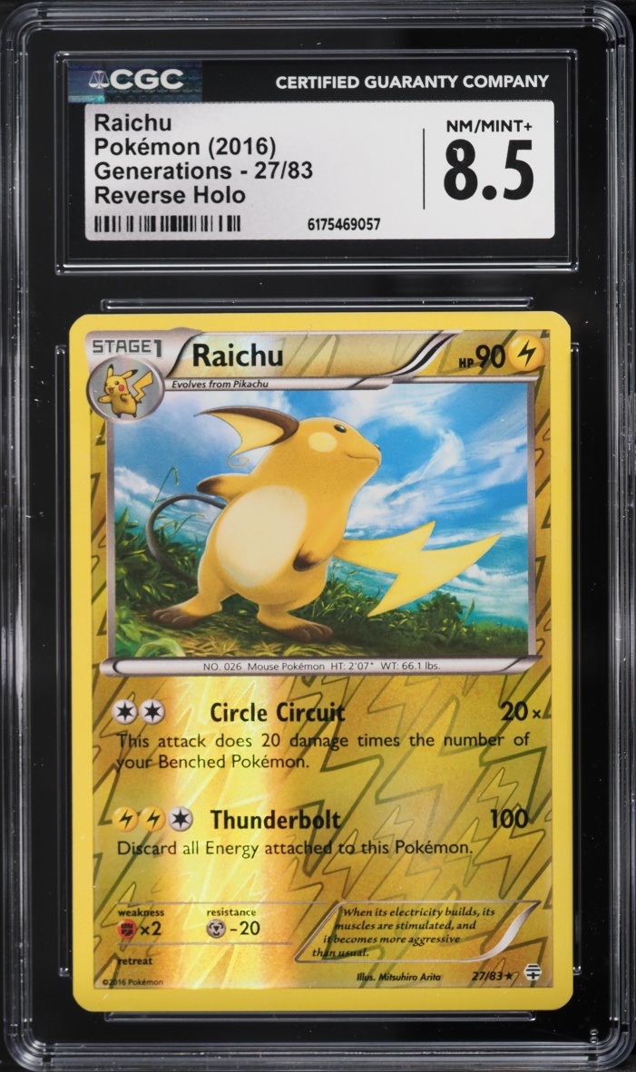 2016 Pokemon XY Generations Reverse Holo Raichu #27 CGC 8.5 NM-MT+