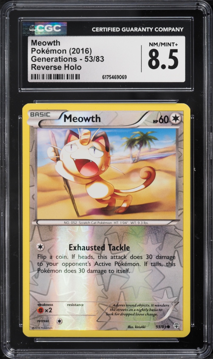 2016 Pokemon XY Generations Reverse Holo Meowth #53 CGC 8.5 NM-MT+