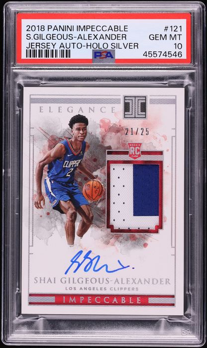 2018 Panini Impeccable Holo Silver Shai Gilgeous-Alexander ROOKIE PATCH AUTO /25 #121 PSA 10