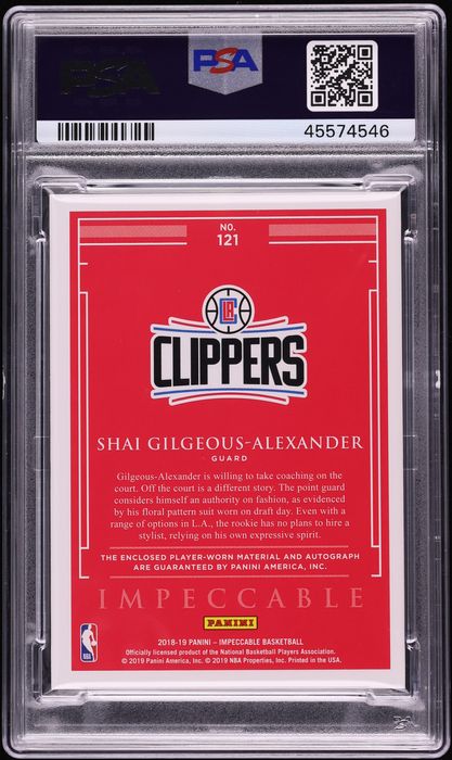 2018 Panini Impeccable Holo Silver Shai Gilgeous-Alexander ROOKIE PATCH AUTO /25 #121 PSA 10