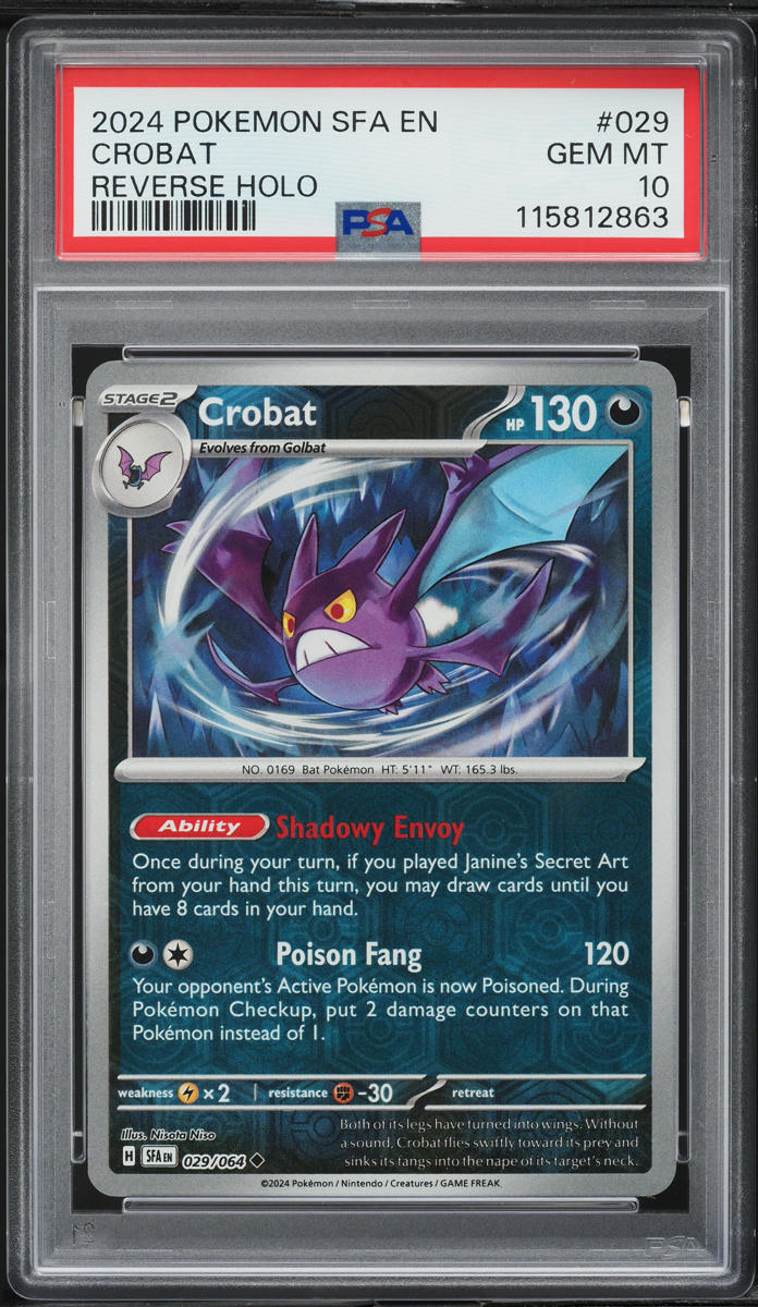 2024 Pokemon Scarlet & Violet Shrouded Fable Reverse Holo Crobat #029 PSA 10 GEM MINT