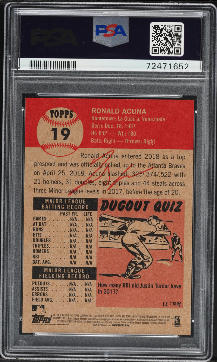 2018 Topps Living Ronald Acuna ROOKIE #19 PSA 9 MINT