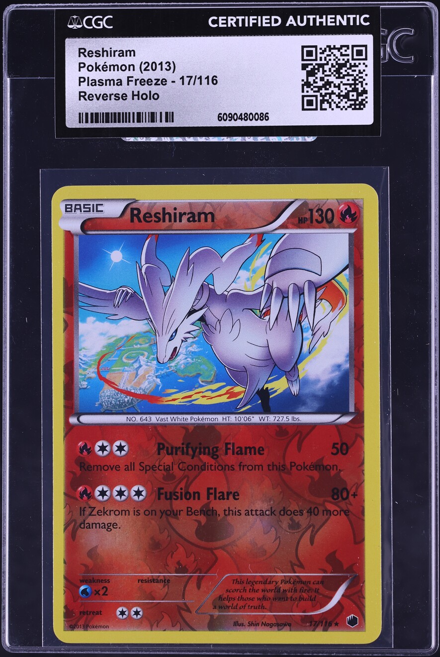2013 Pokemon Black & White Plasma Freeze Reverse Holo Reshiram #17 CGC AUTH