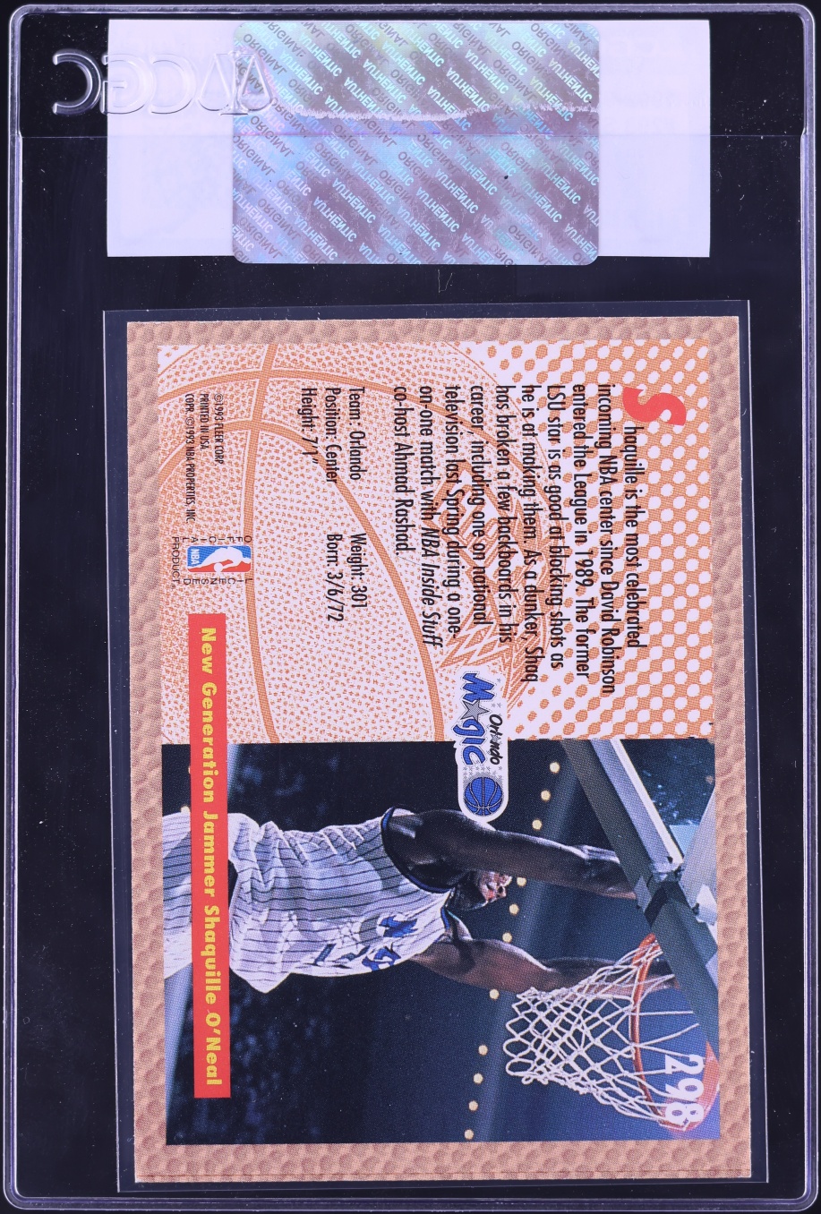 1992 Fleer Basketball Shaquille O'Neal ROOKIE #298 CGC AUTH