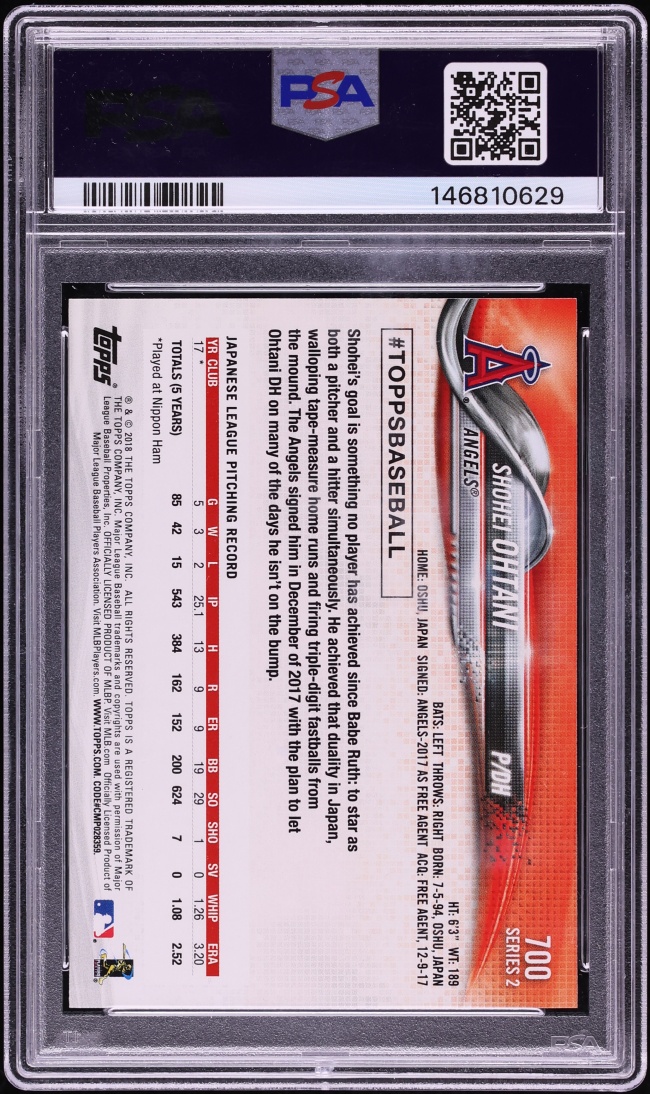2018 Topps Pitching Shohei Ohtani ROOKIE #700 PSA 10 GEM MINT