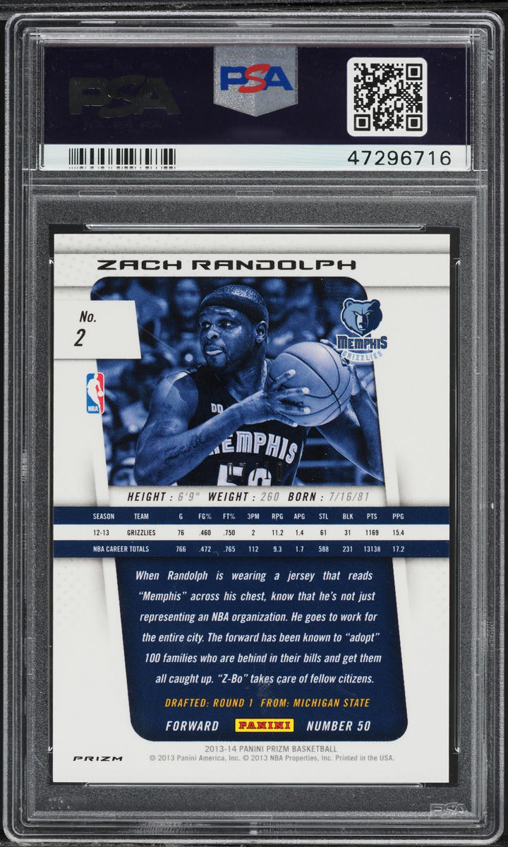2013 Panini Prizm Gold Zach Randolph /10 #2 PSA 10 GEM MINT