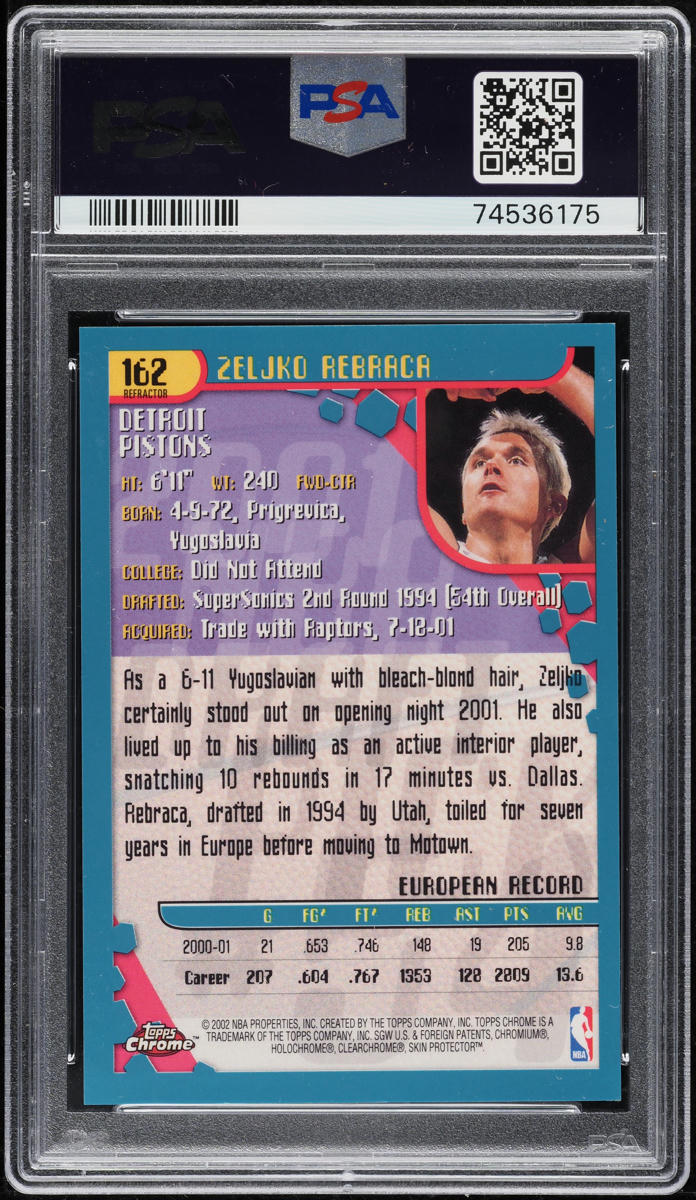 2001 Topps Chrome Refractor Zeljko Rebraca ROOKIE #162 PSA 10 GEM MINT
